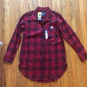 Carhartt Rugged flex relaxed fit midnight flannel plaid tunic / nwt / women s